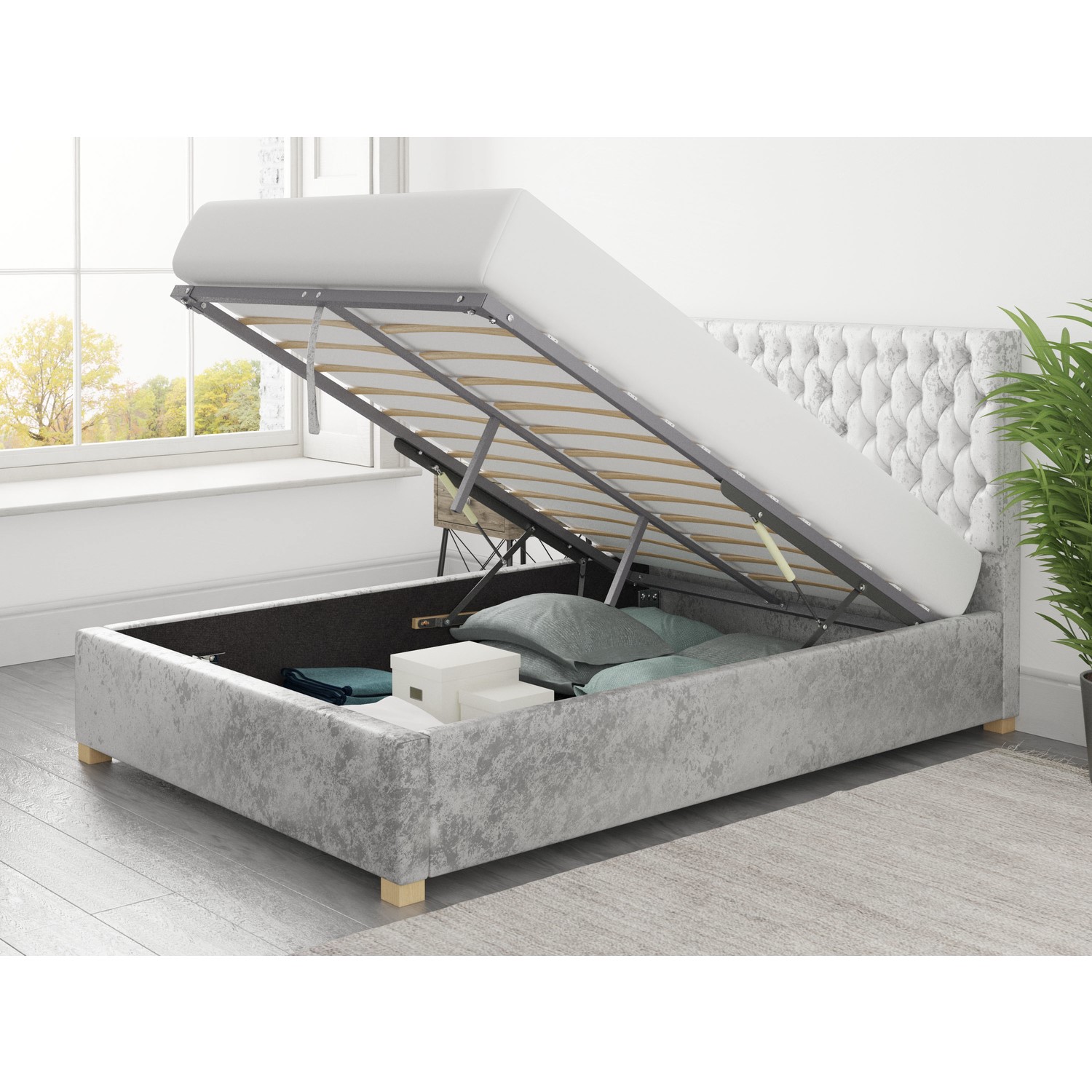 Read more about Silver crushed velvet super king size ottoman bed angel aspire